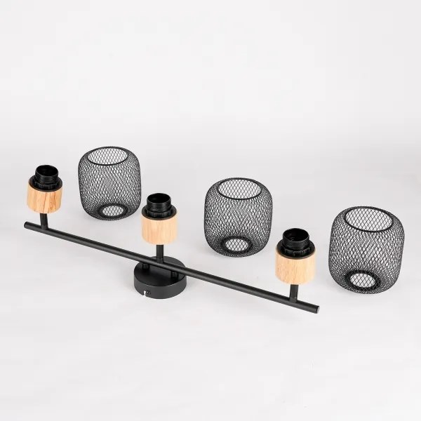 Brilagi - Faretto BASKLITE 3xE27/15W/230V legno di caucciù/nero