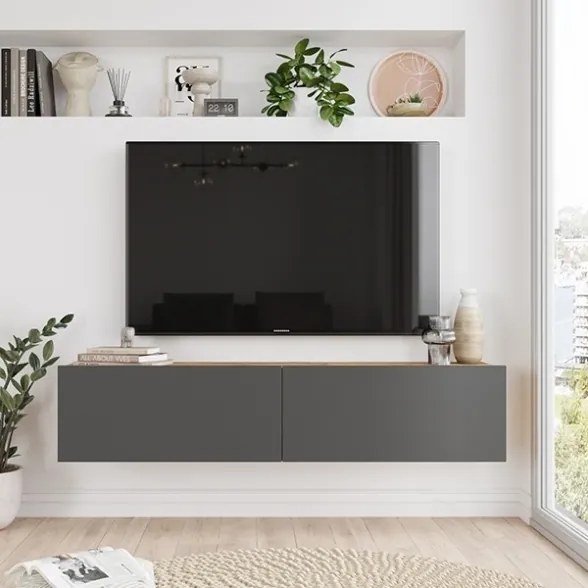 Mobile TV Sospeso 140 Cm 2 Ante Frontali Legno E Antracite Lenny