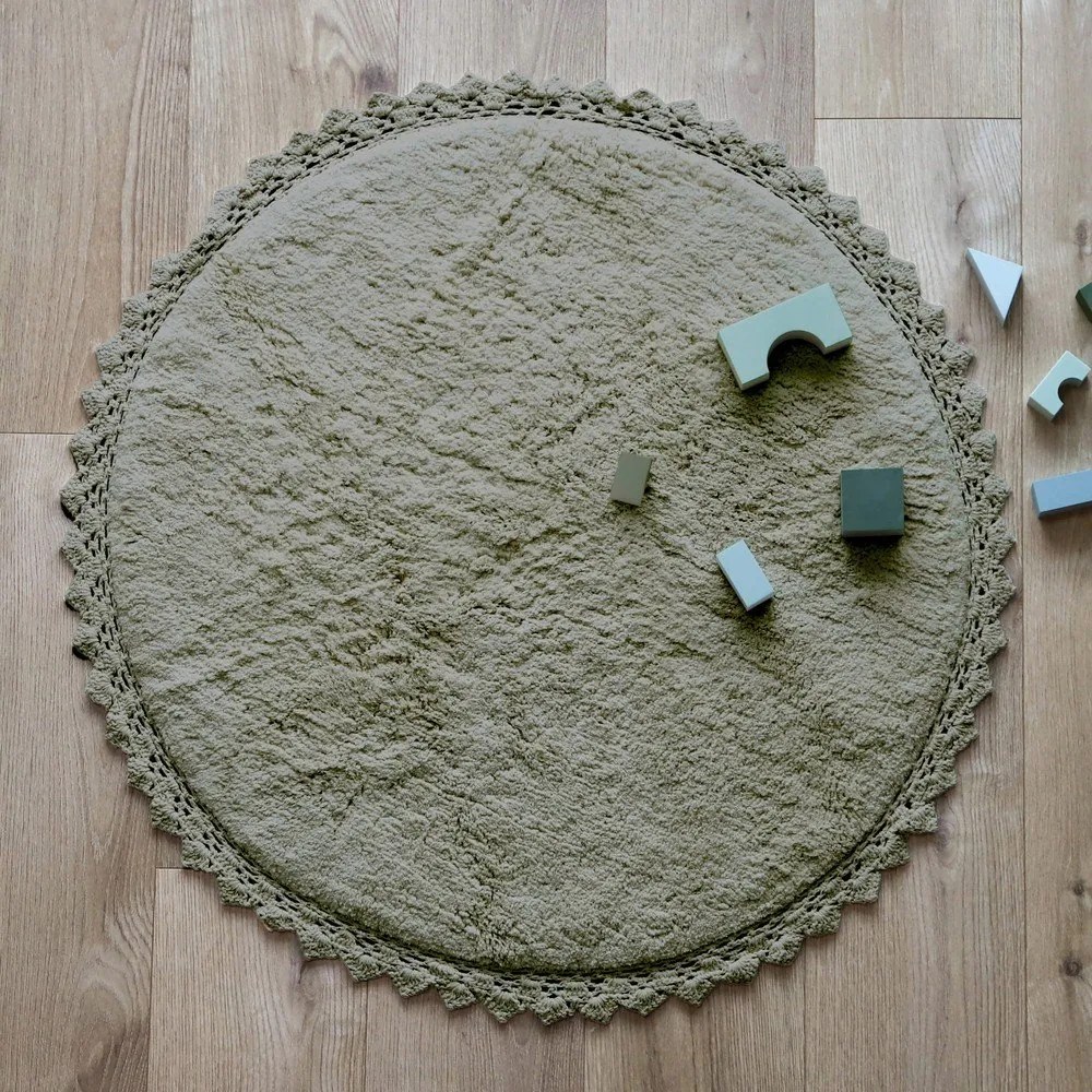 Tappeto rotondo verde in cotone lavabile e tessuto a mano ø 110 cm Perla Olive – Nattiot