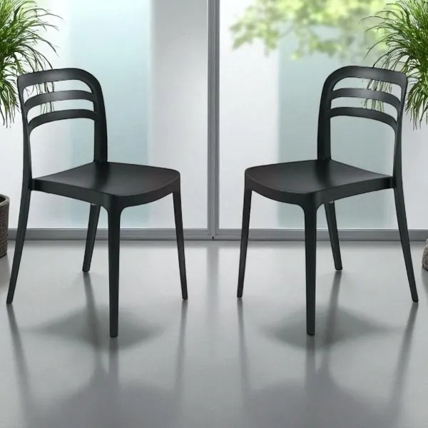 Sedia da giardino in polipropilene impilabile - DJANGO NERO 2 pezzi