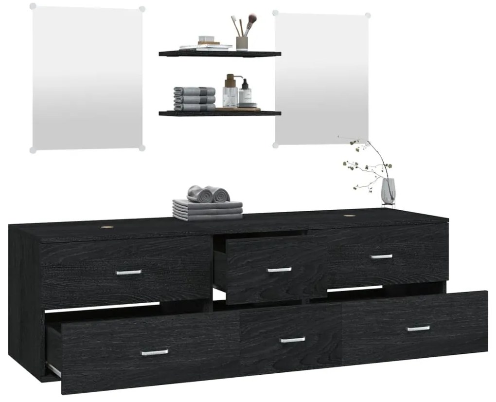 Set mobili da bagno 5 pz nero in legno multistrato