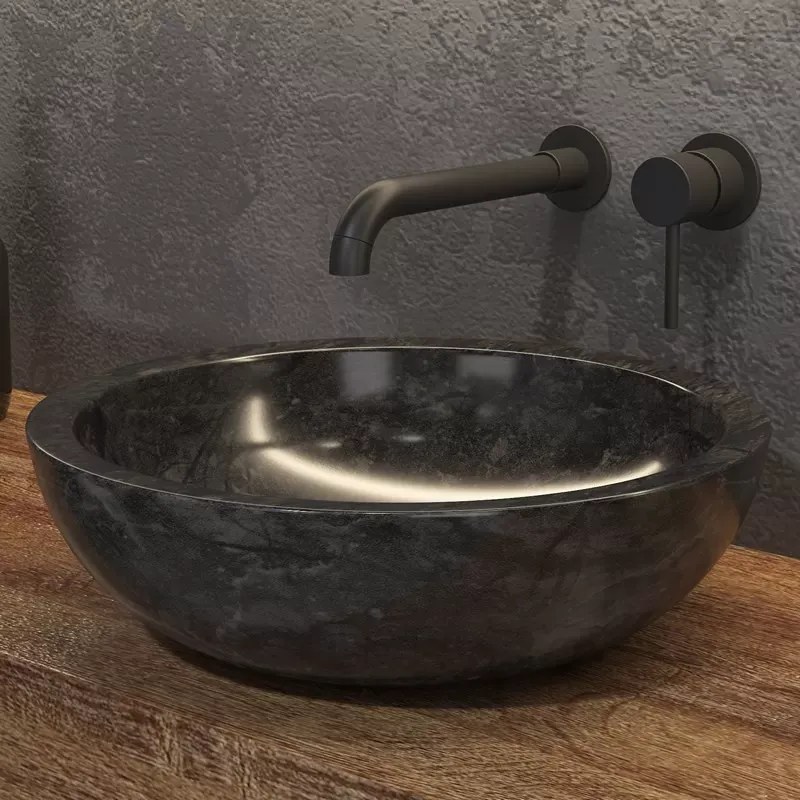 Lavabo bagno design da appoggio in marmo nero 40cm | Litos-EN40 - KAMALU