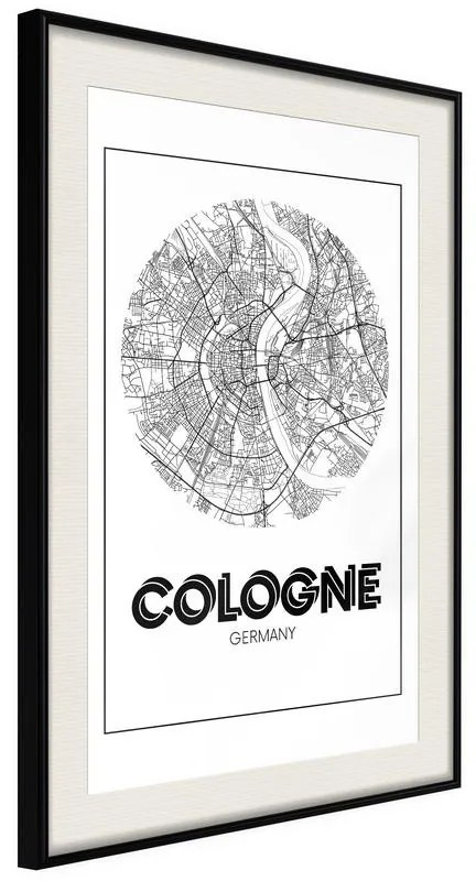 Poster  City Map: Cologne (Round)  Cornice Quadri Cornice nera con pass-partout, Larghezza x Altezza Home decor 20x30