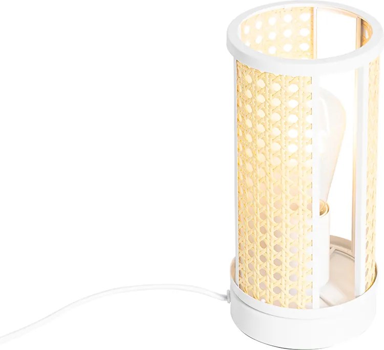Lampada da tavolo orientale bianca con rattan 12 cm - Akira