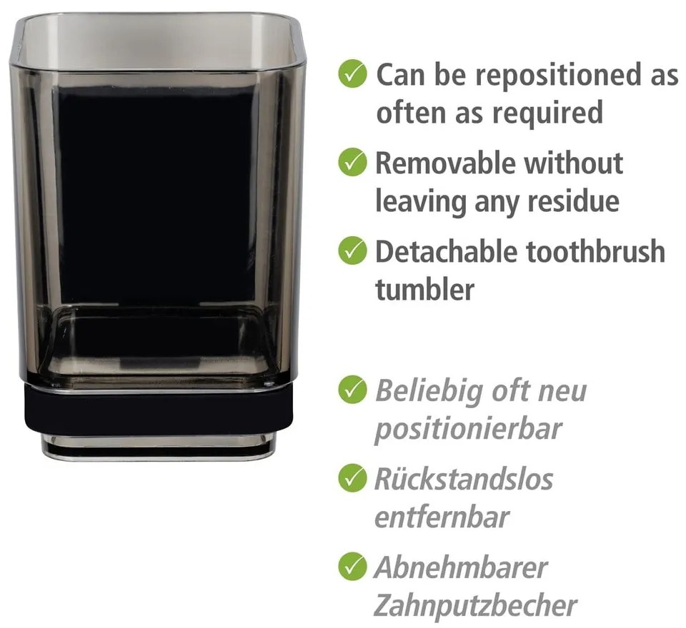 Bicchiere di plastica nero autoportante per spazzolini da denti Quadro - Wenko
