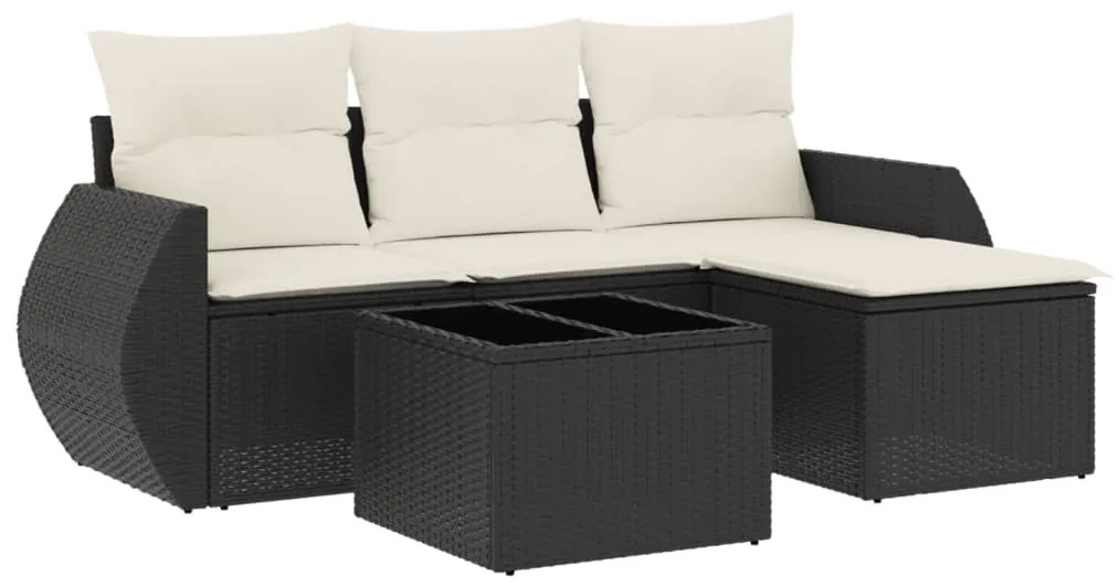 Set divani da giardino 5 pz con cuscini in polyrattan nero