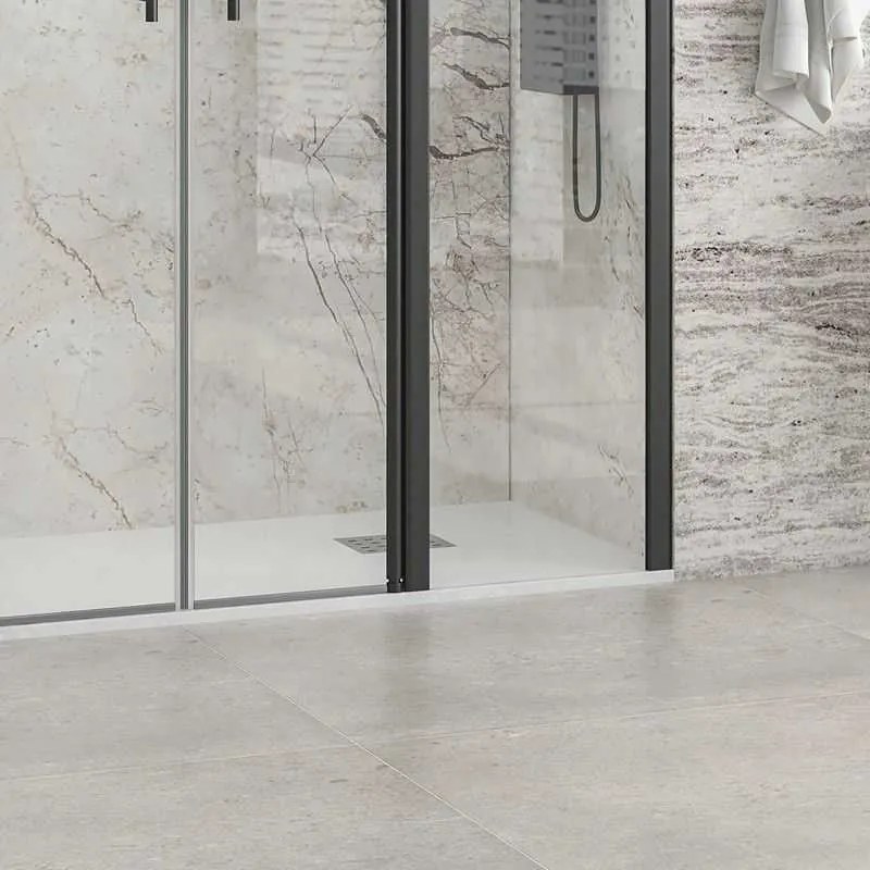 Kamalu - Porta doccia 180 cm colore nero doppio battente e ante fisse | KPX7000N
