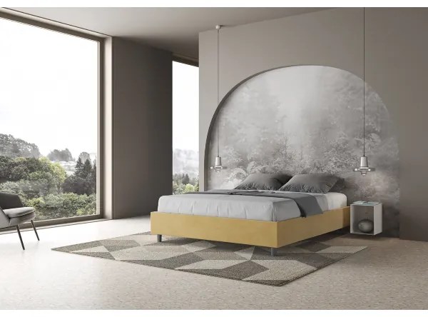 Letto matrimoniale e rete 160x190 in microfibra ocra Azelia