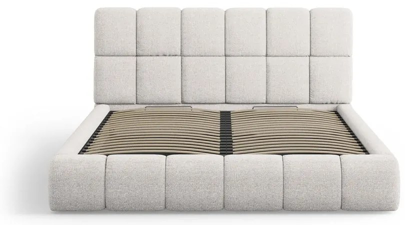Letto matrimoniale imbottito grigio chiaro con contenitore con griglia 140x200 cm Bellis - Micadoni Home