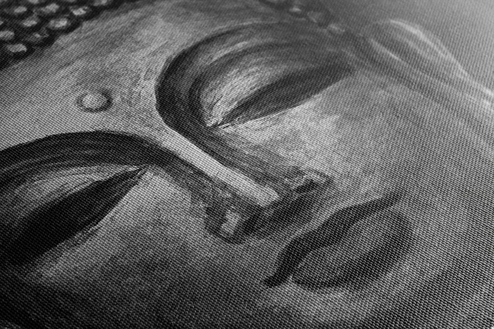 Quadro su tela – Viso del Buddha in bianco e nero