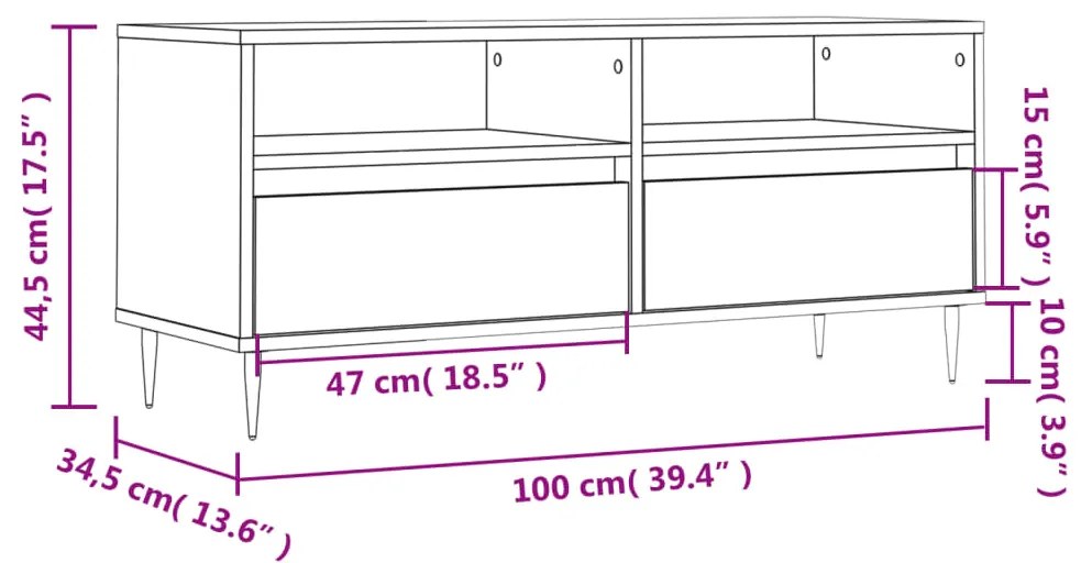 Mobile TV Rovere Fumo 100x34,5x44,5 cm in Legno Multistrato