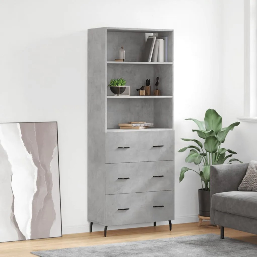 Credenza grigio cemento 69,5x34x180 cm in legno multistrato