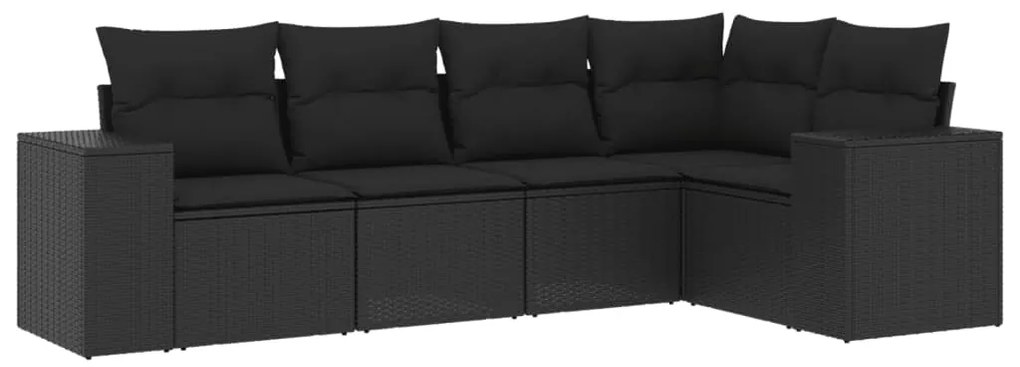 Set divani da giardino 5 pz con cuscini in polyrattan nero