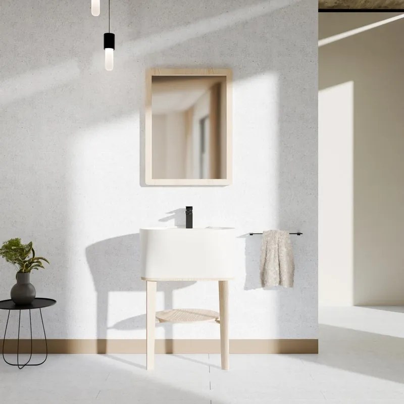 Mobile bagno da terra con lavabo L 50 x H 57 x P 41.5 cm frassino naturale e bianco per vasca centrale Tino