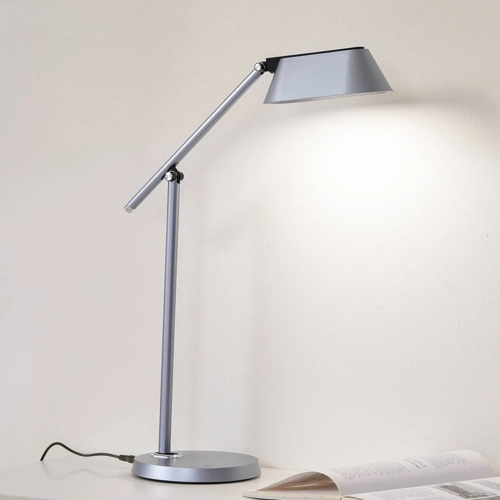 Lampada da tavolo LED Lindby Thies, grigio, ABS, altezza 78 cm, dimmerabile