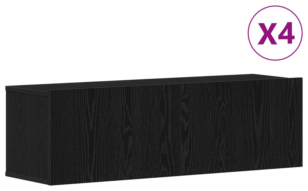 Set di mobili per tv a parete in 4 pezzi di in legno ingegnerizzato nero rovere