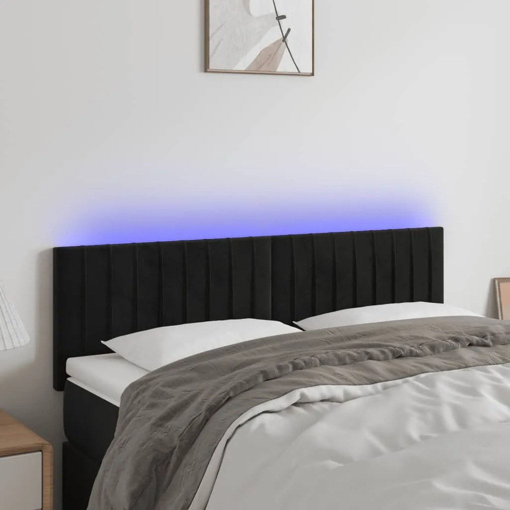 Testiera A Led Nera 144x5x78/88 Cm İn Velluto /