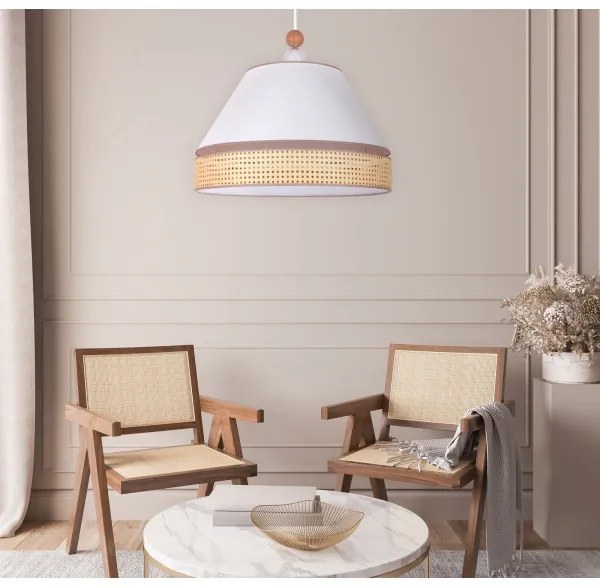 Duolla - Lampadario a sospensione con filo AVIGNON 1xE27/15W/230V diametro 60 cm bianco/rattan