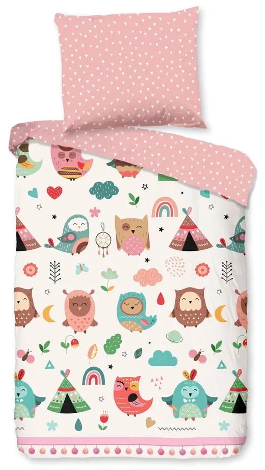 Set copripiumino e federa da bambini rosa in cotone per culla 100x135 cm Wise – Good Morning