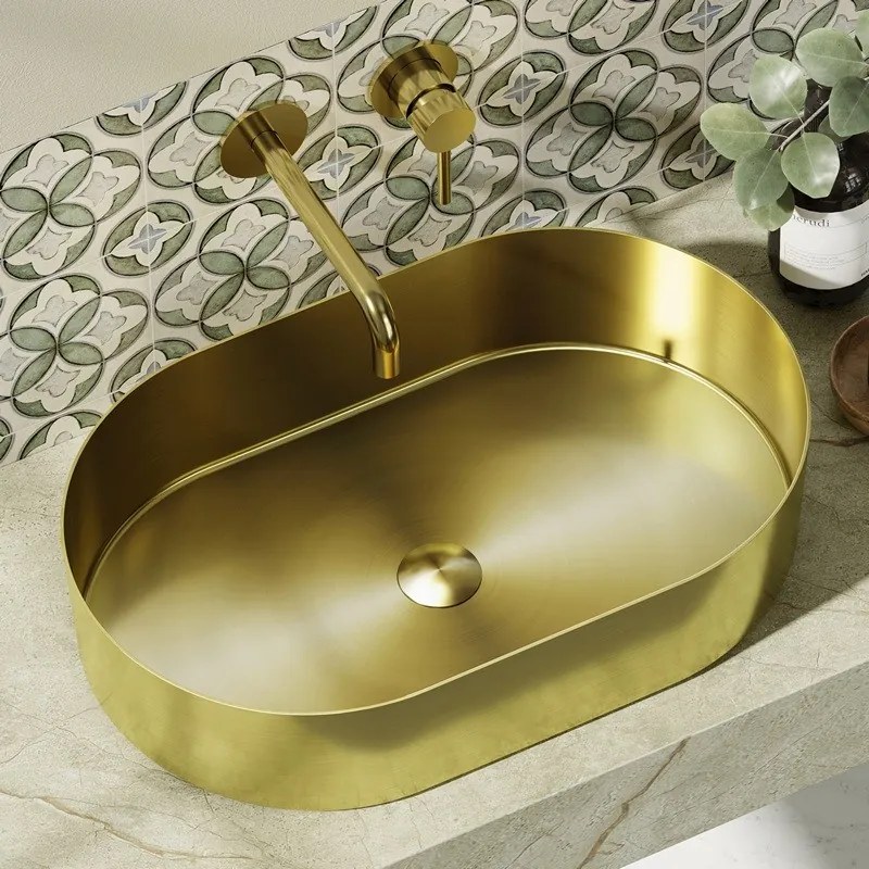 Lavabo appoggio in acciaio inox finitura oro spazzolato | KJ5500G - KAMALU