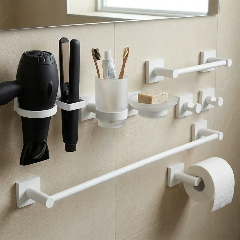 Set accessori bagno 3 pezzi con porta asciugamani 30 cm acciaio inox bianco Sidera