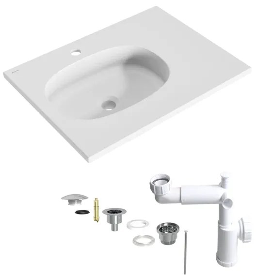 Lavabo a incasso rettangolare vasca a sinistra Modern L 61 x H 14.3 x P 46 cm in composito minerale di resina gelificata bianco opaco