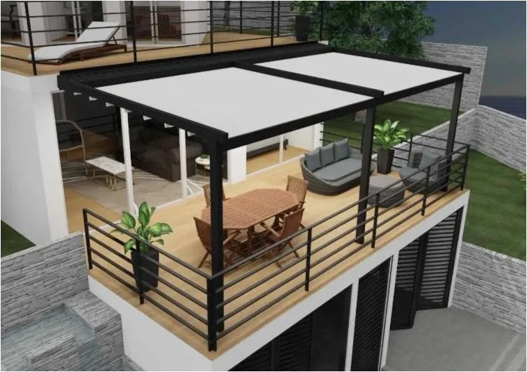 Pergola in alluminio grigio antracite addossata copertura mobile ecru 300x400 cm - Demetra