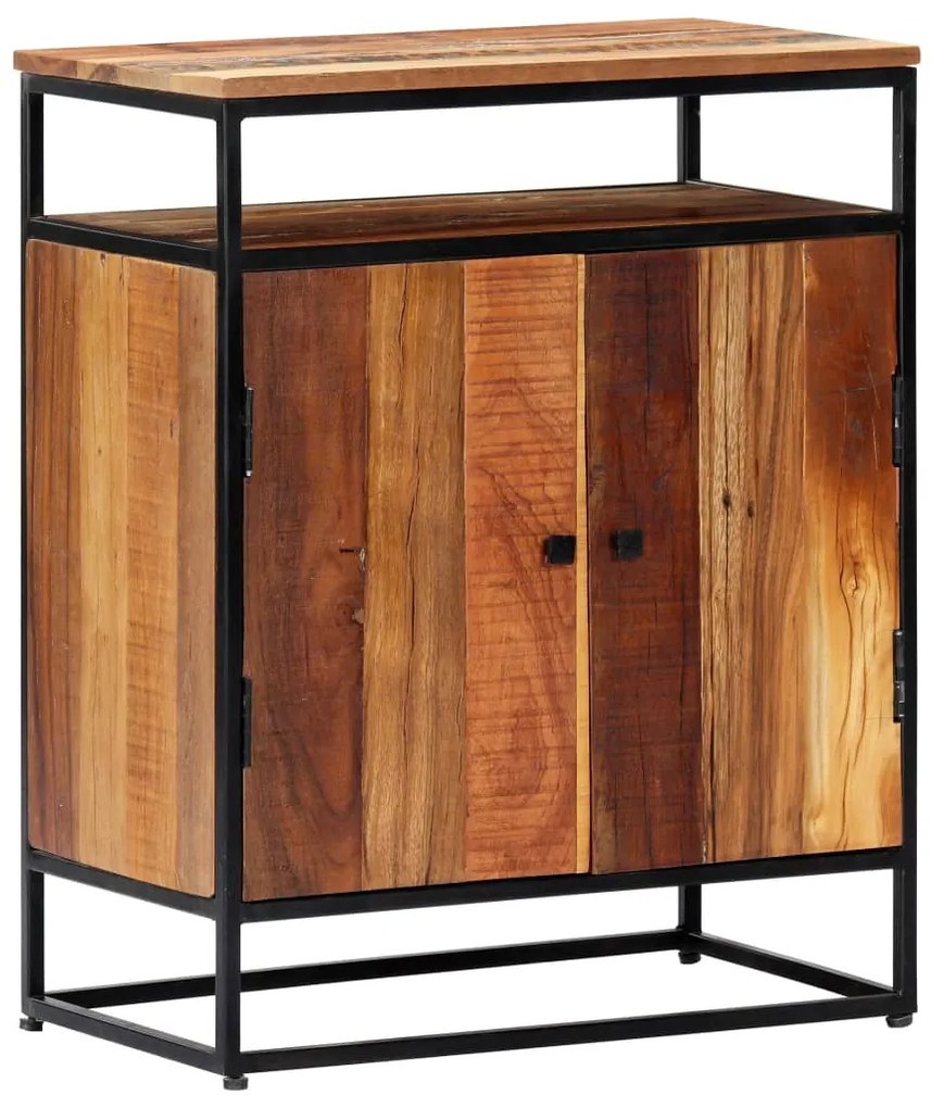 Credenza 60x35x76 cm in Legno Massello di Recupero e Acciaio