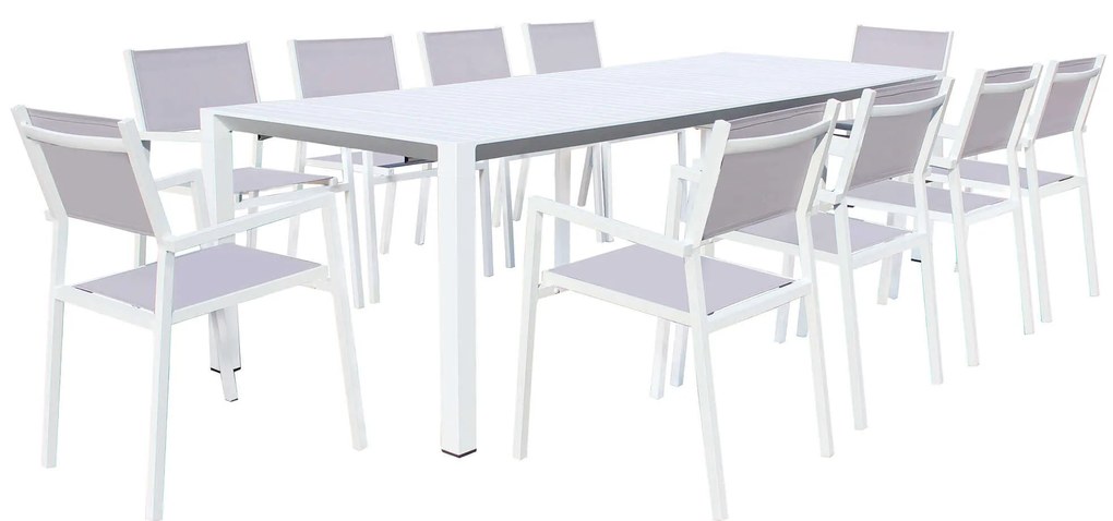 ARIZONA - set tavolo in alluminio cm 100 x 51,50/104/156/208/260 x 74 h con 10 poltrone Aulus