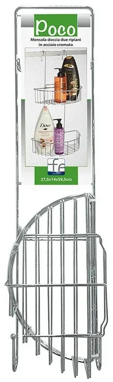 Mensola doccia con 2 ripiani pieghevoli e ganci in acciaio cromato
