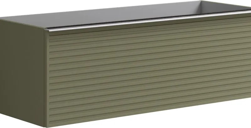 Mobile da bagno sospeso sotto lavabo Pixel stripes 1 cassetto L 120 x H 40 x P 45.5 cm verde salvia laccato opaco, con maniglia alluminio brillante