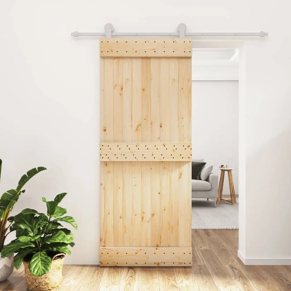 Porta Scorrevole Con Set Hardware 85x210 Cm Legno Massello Pino /