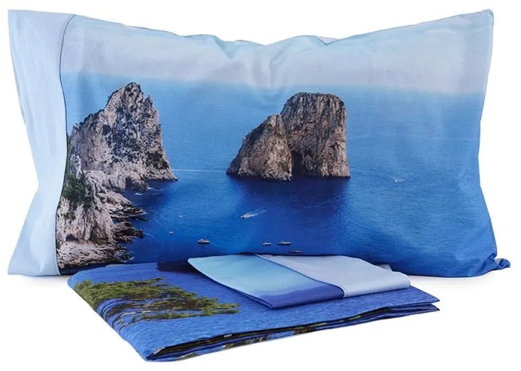 Completo Copripiumino Matrimoniale Pierre Cardin Capri Colore Azzurro, Dimensioni e Misure Matrimoniale