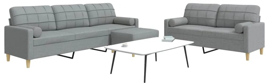 Set Divani 3 Pz Con Poggiapiedi E Cuscini Grigio Chiaro Tessuto /