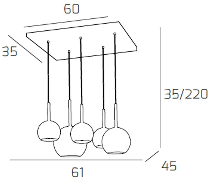 Sospensione Contemp. Rett. Future Metallo Cromo Vetro Cromo 5 Luci E27