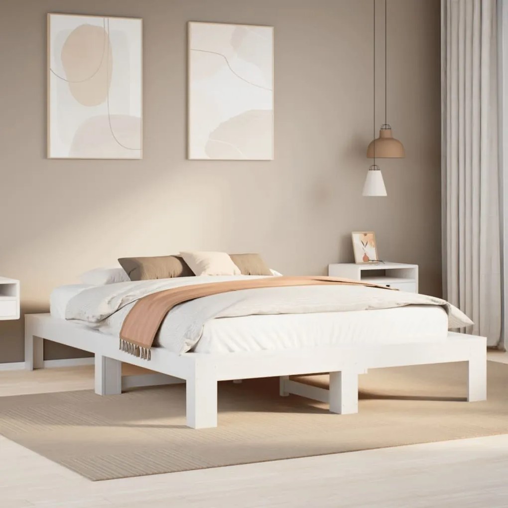 Letto senza materasso bianco 150x200 cm legno massello di pino