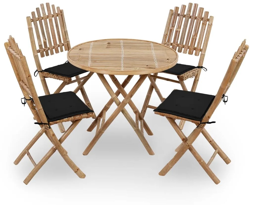 Set Da Pranzo Da Giardino 5 Pz Pieghevole Con Cuscini İn Bambù /