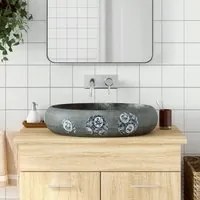 Lavabo da Appoggio Grigio Ovale 59x40x15 cm Ceramica 155089