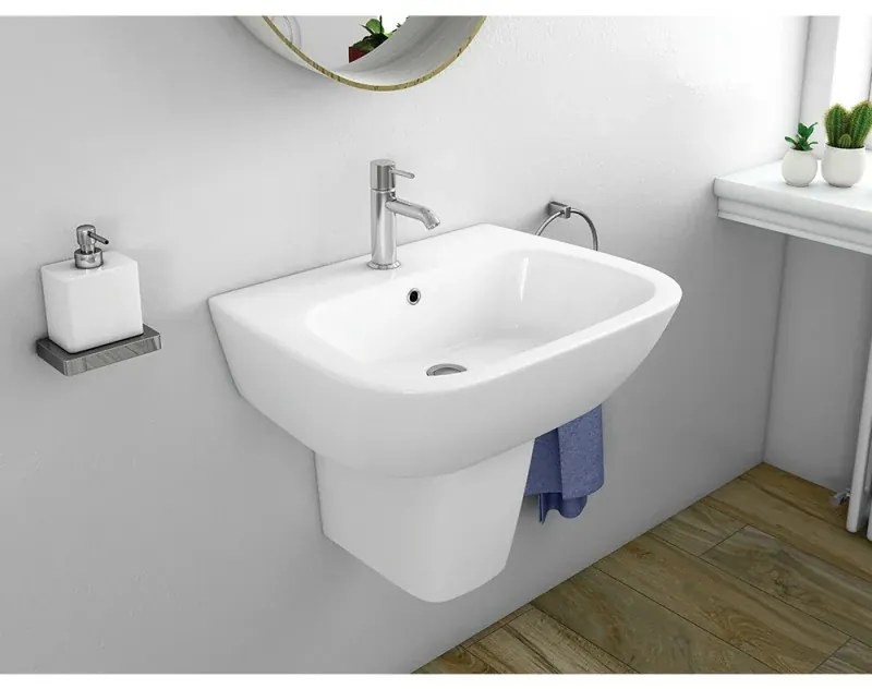 Lavabo bagno Rak serie One 60x46 cm con semicolonna in ceramica lucida