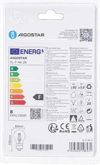 Lampadina LED  A60 E27/8W/230V 2200K - Aigostar