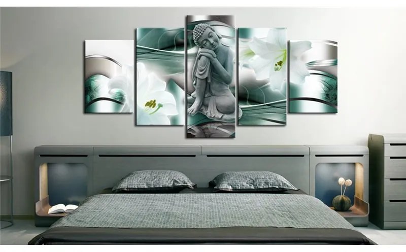 Quadro Buddha and lilies  Colore Verde, Dimensioni e Misure 100x50