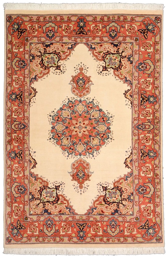 Tabriz Tappeto 100x150 Beige (Iran) Annodato A Mano