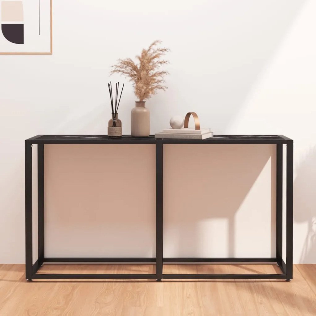 Tavolo Consolle Nero Marmo 140x35x75,5 Cm İn Vetro Temperato /