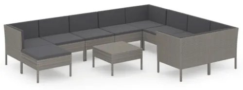 Set Divani da Giardino 11 pz con Cuscini in Polyrattan Grigio