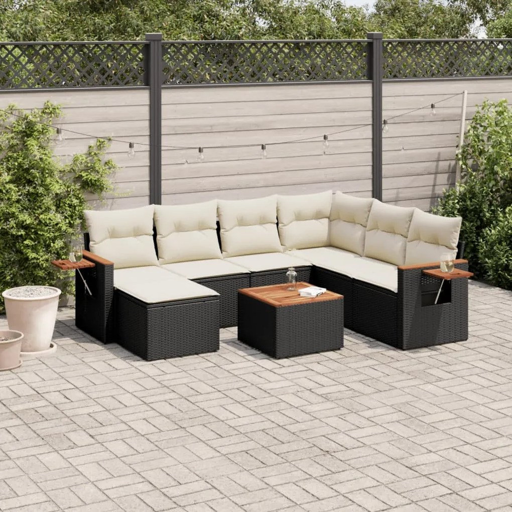 Set divani da giardino con cuscini 8 pz nero in polyrattan