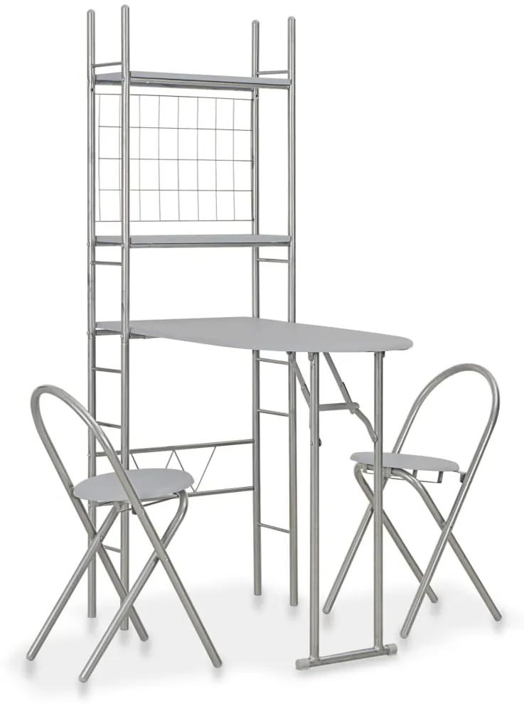 Set tavolo e sedie pieghevoli scaffale 3 pz mdf acciaio grigio