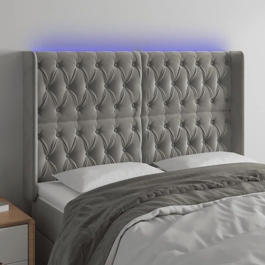 Testiera A Led Grigio Chiaro 163x16x118/128 Cm İn Velluto /