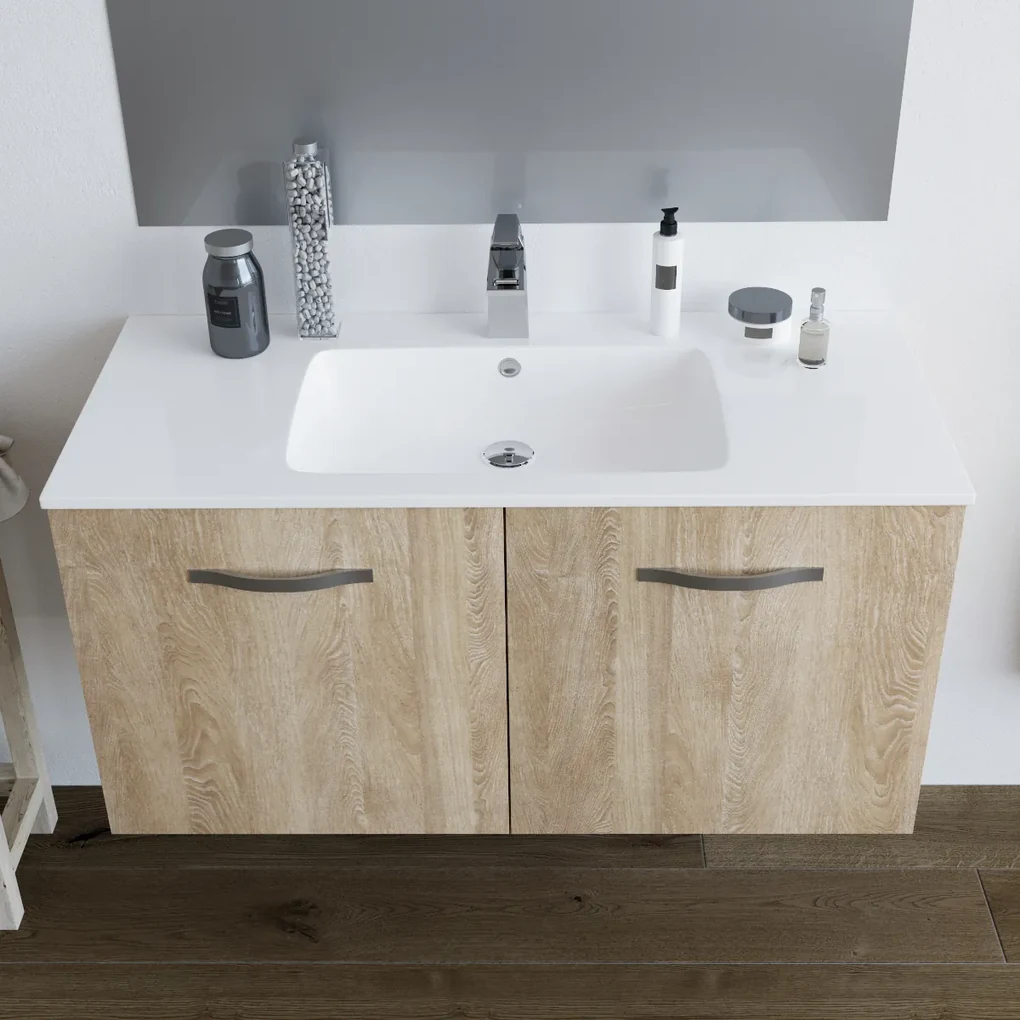 Mobile bagno BUMA100 Rovere scuro 8110 con lavabo e specchio