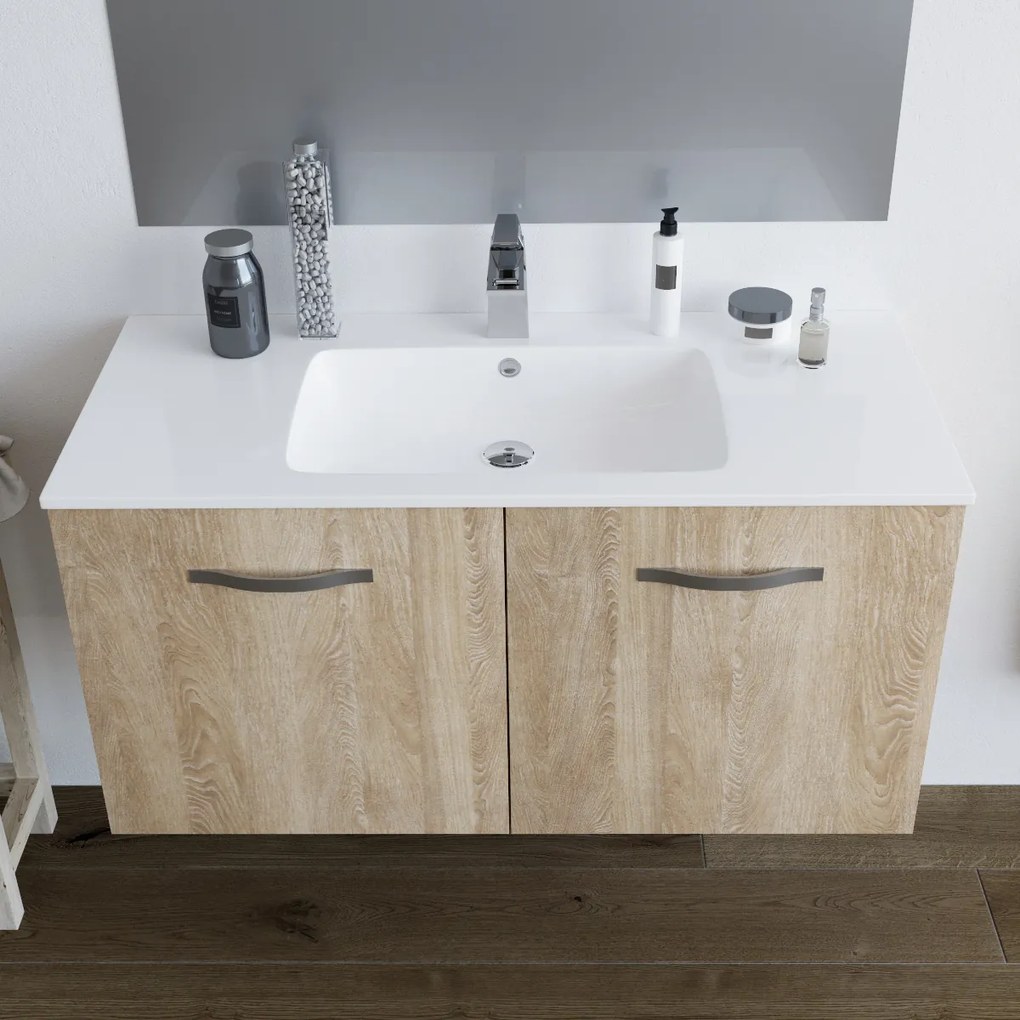 Mobile bagno BUMA100 Rovere Chiaro 8110 con lavabo e specchio