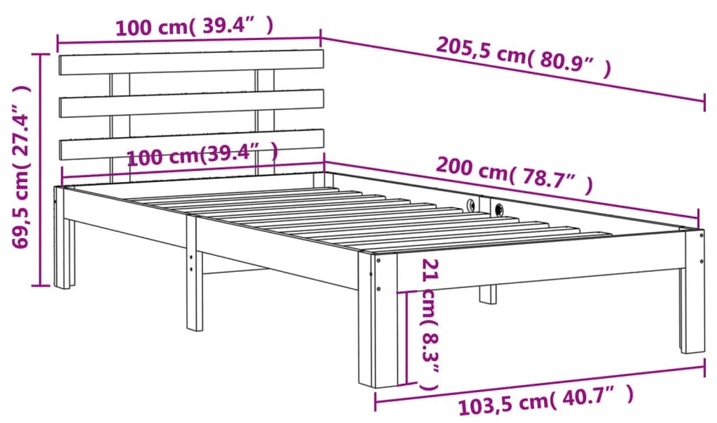 Giroletto con Testiera Marrone Cera 100x200 cm Massello Pino